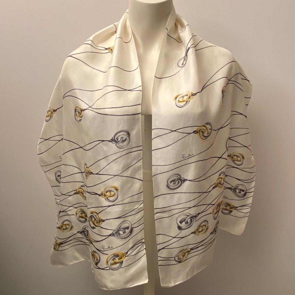 POMELLATO Gold Silver Necklace Graphic Silk Scarf! - Picture 6 of 7